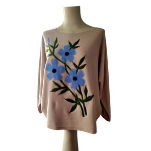 Aaeda Boat Neck Pullover Sweater with Floral Pattern Size XL New with Tags